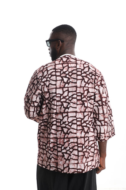 Premium Men's Earth-Tone Handcrafted Adire Tunic Top – Contemporary African Menswear