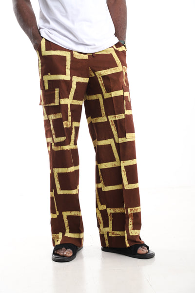 Premium Handcrafted Adire Geometric Cargo Pants – Contemporary African Menswear Streetwear