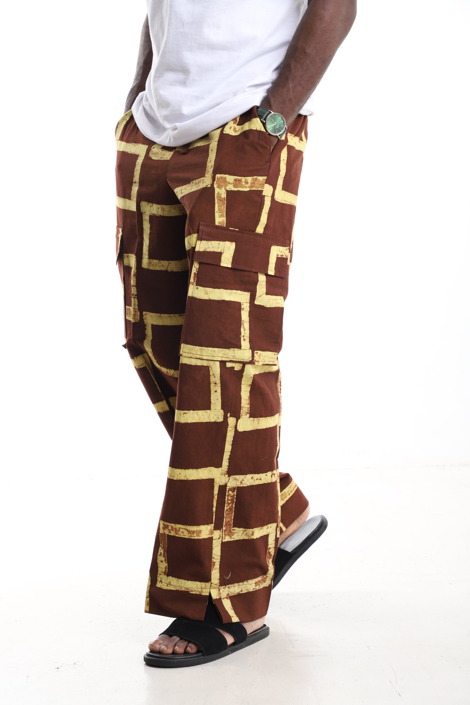 Premium Handcrafted Adire Geometric Cargo Pants – Contemporary African Menswear Streetwear