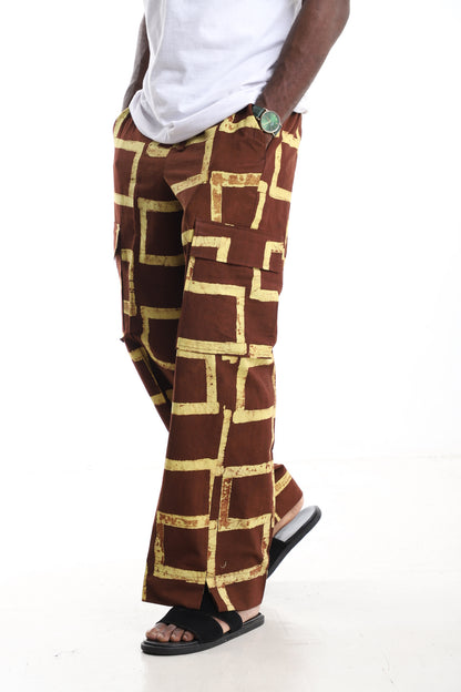 Premium Handcrafted Adire Geometric Cargo Pants – Contemporary African Menswear Streetwear