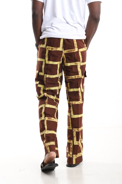Premium Handcrafted Adire Geometric Cargo Pants – Contemporary African Menswear Streetwear