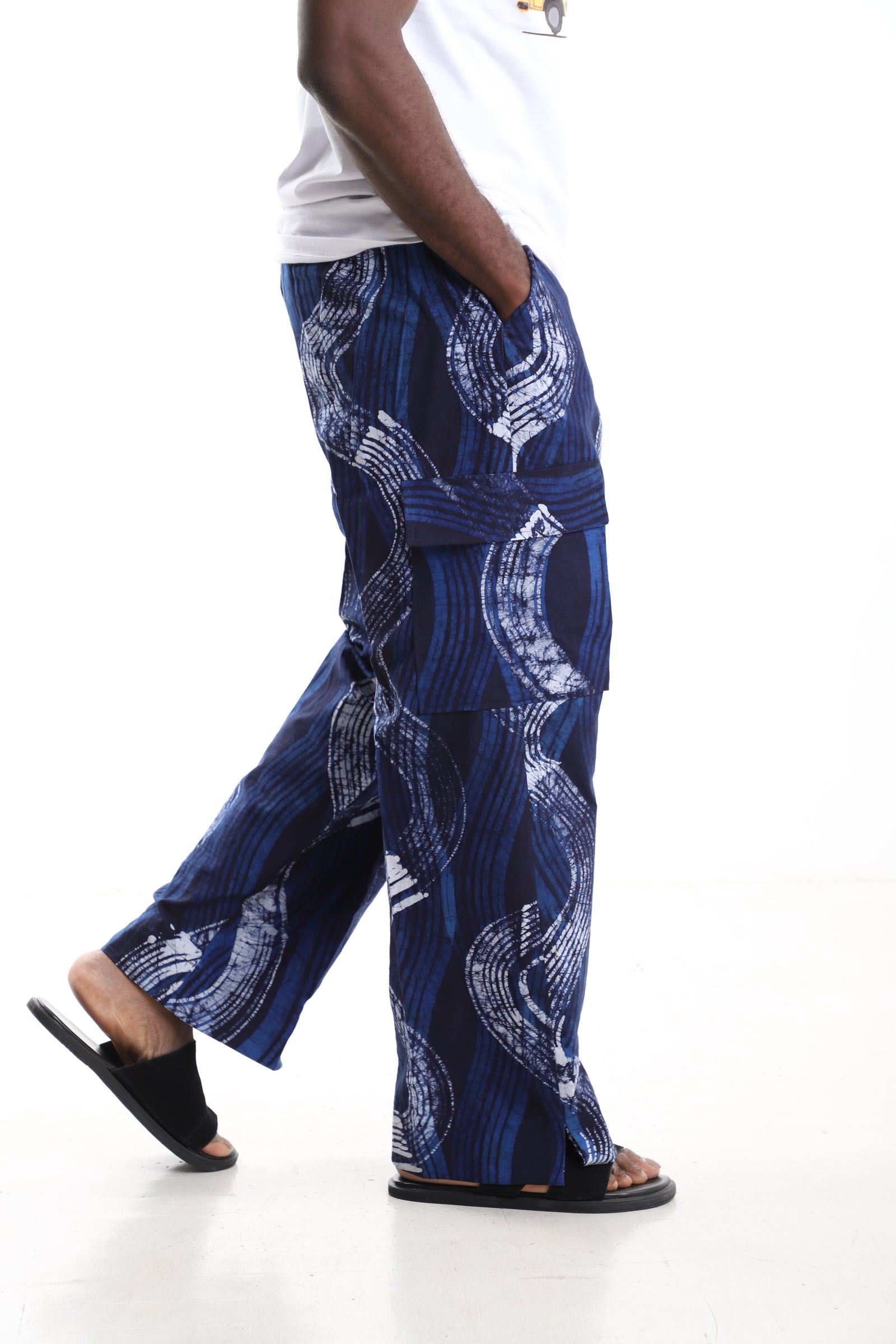 Premium Handcrafted Adire Cargo Pants with Side Slits – Contemporary African Menswear