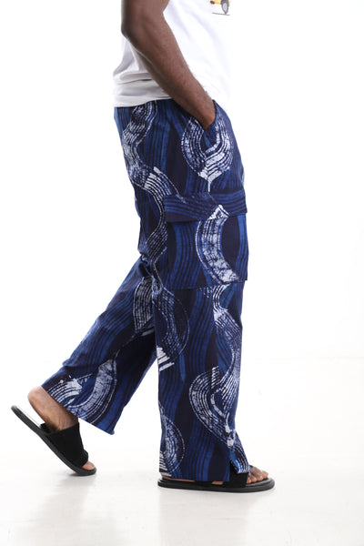 Premium Handcrafted Adire Cargo Pants with Side Slits – Contemporary African Menswear