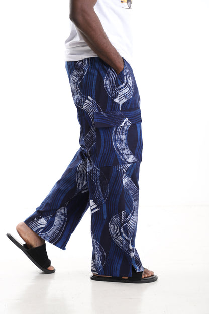 Premium Handcrafted Adire Cargo Pants with Side Slits – Contemporary African Menswear