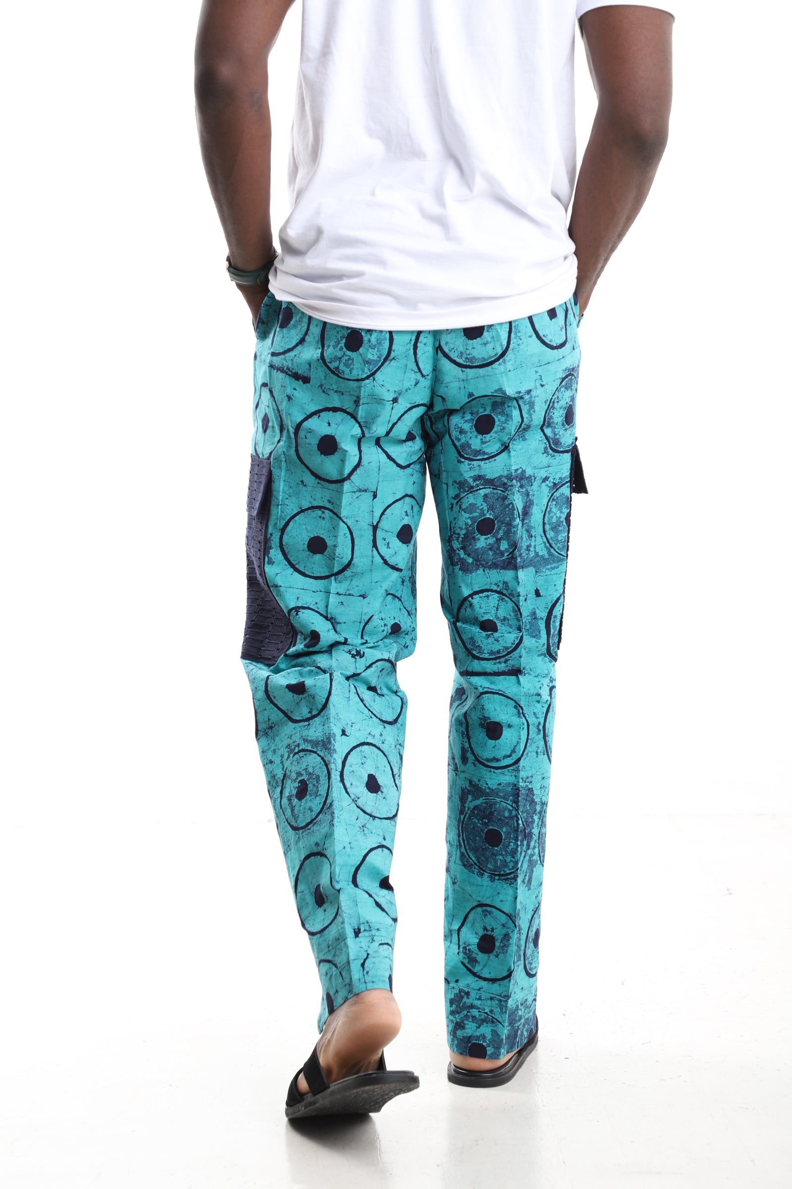 Premium Handcrafted Adire Cargo Pants with Contrast Mesh Pockets – Contemporary African Menswear