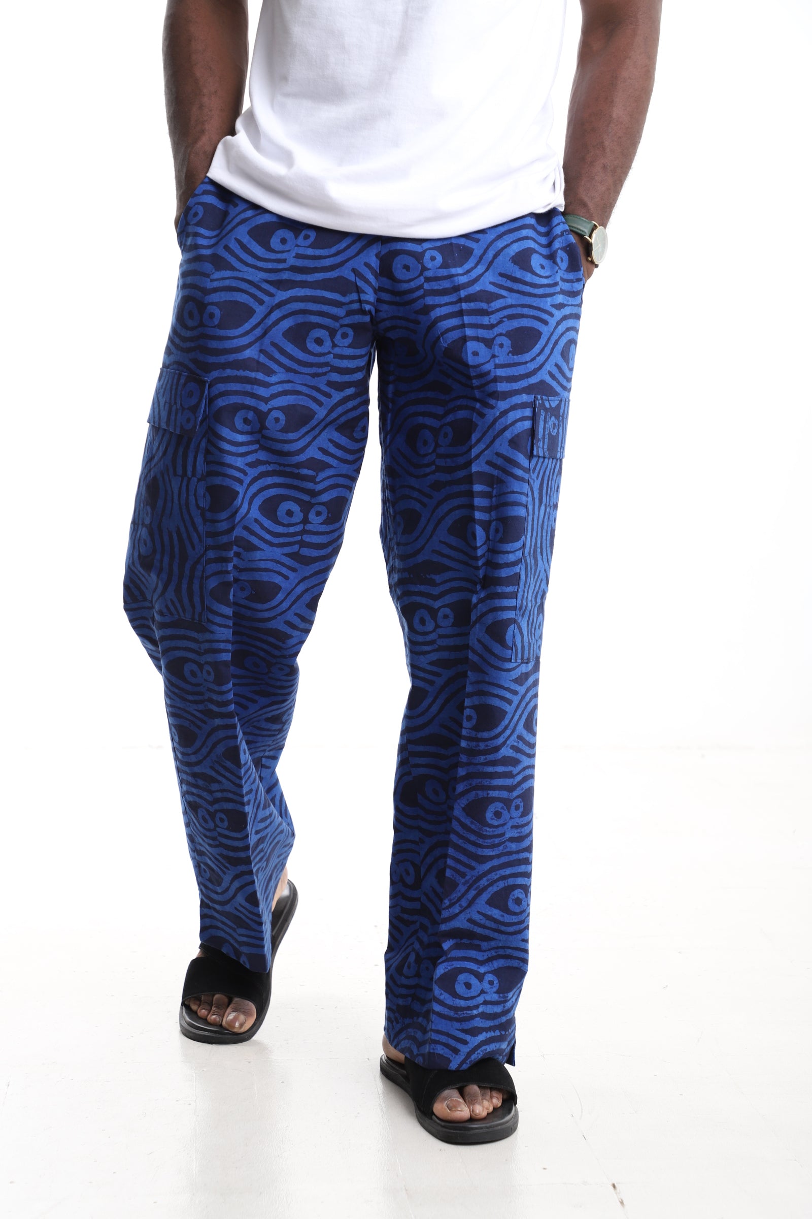 Premium Handcrafted Adire Cargo Pants – Modern African Menswear Streetwear