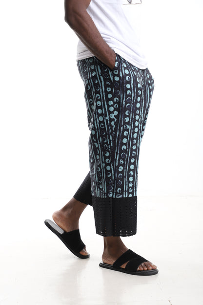 Premium Handcrafted Adire Pants with Laser-Cut Mesh Hem – Contemporary African Menswear