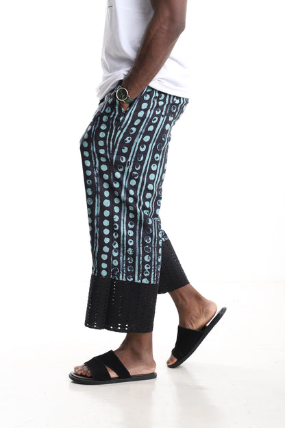 Premium Handcrafted Adire Pants with Laser-Cut Mesh Hem – Contemporary African Menswear