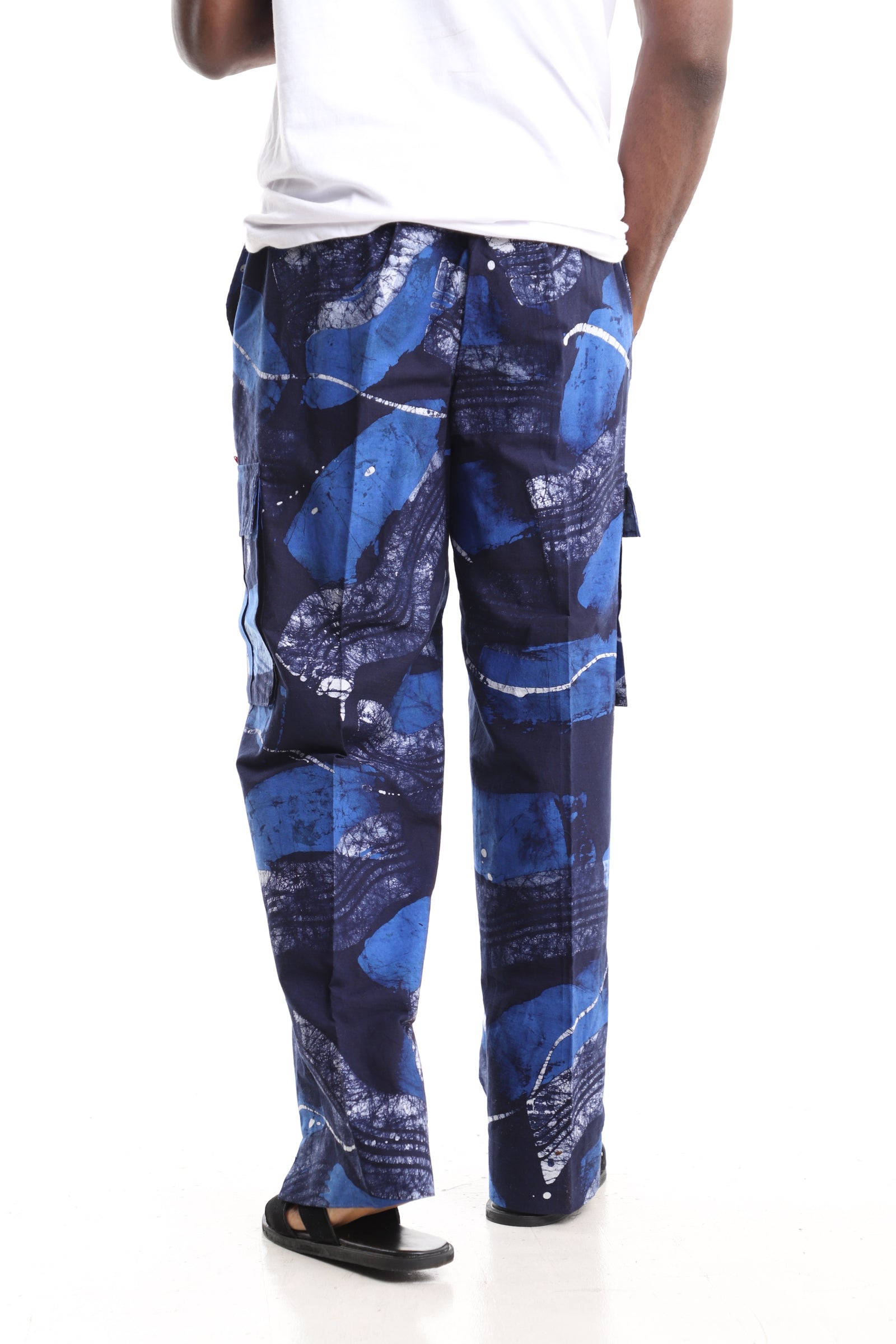 Luxury Handcrafted Adire Cargo Pants – Indigo Swirl