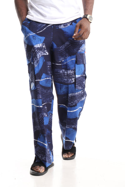 Luxury Handcrafted Adire Cargo Pants – Indigo Swirl