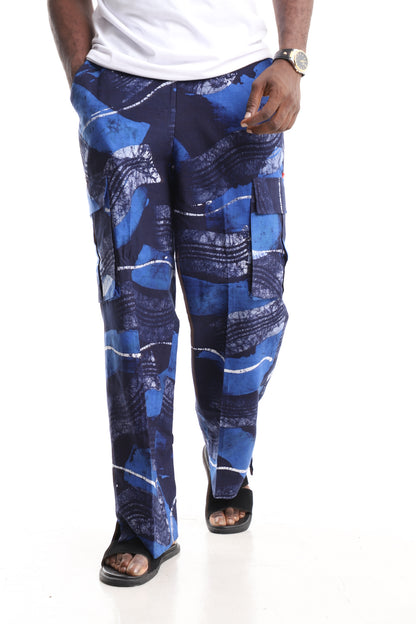 Luxury Handcrafted Adire Cargo Pants – Indigo Swirl