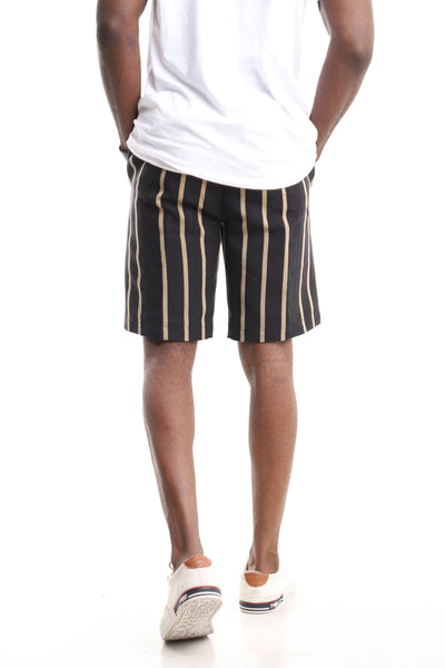 Luxury Handwoven Aso-Oke Drawstring Shorts – Black & Gold Stripe