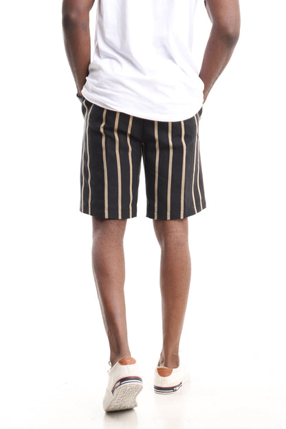 Luxury Handwoven Aso-Oke Drawstring Shorts – Black & Gold Stripe