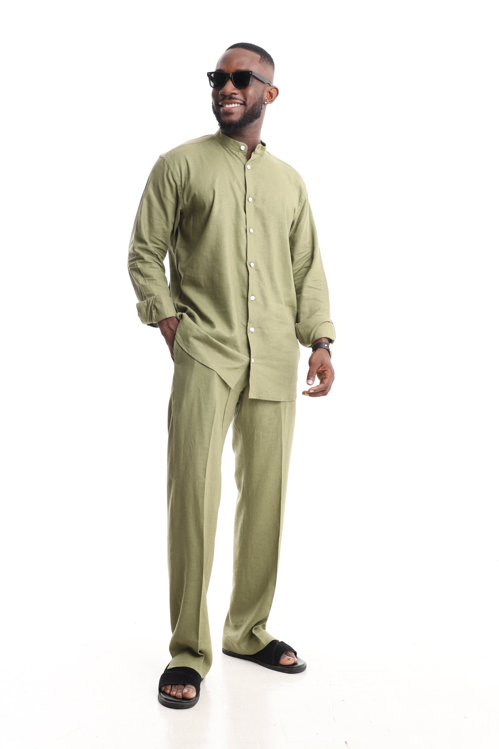 Men’s Luxury Linen Senator Set – Olive Green
