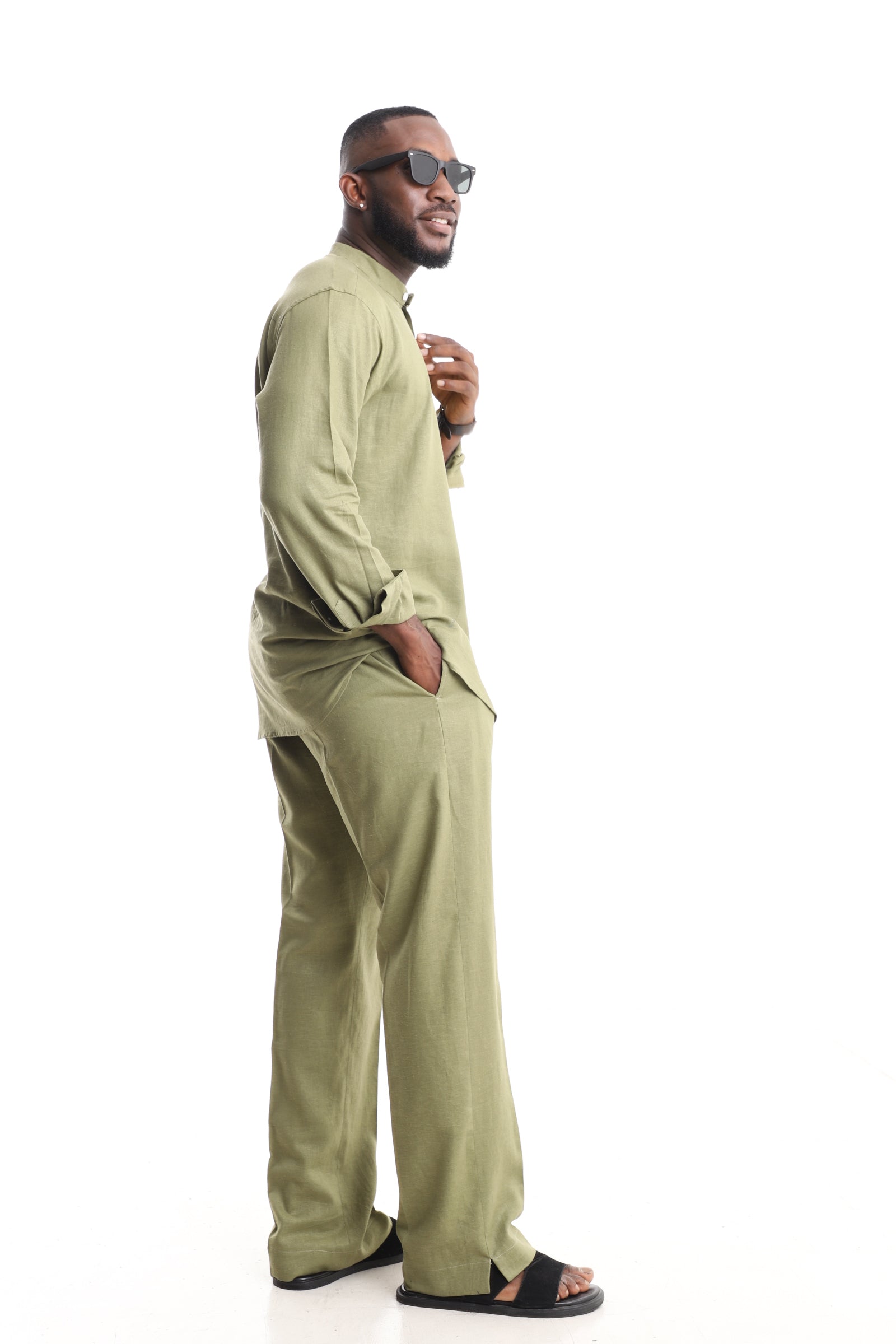 Men’s Luxury Linen Senator Set – Olive Green