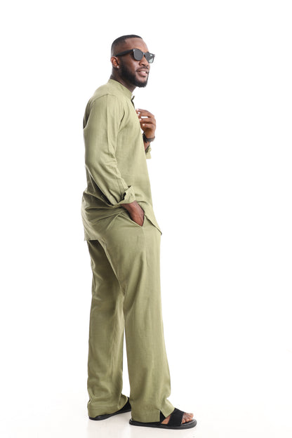 Men’s Luxury Linen Senator Set – Olive Green