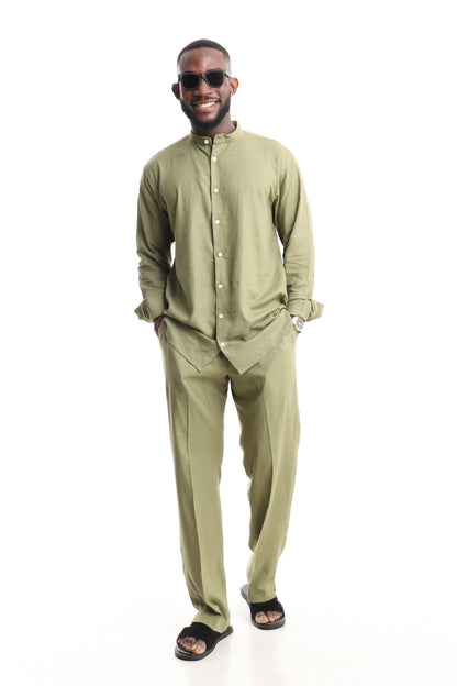 Men’s Luxury Linen Senator Set – Olive Green