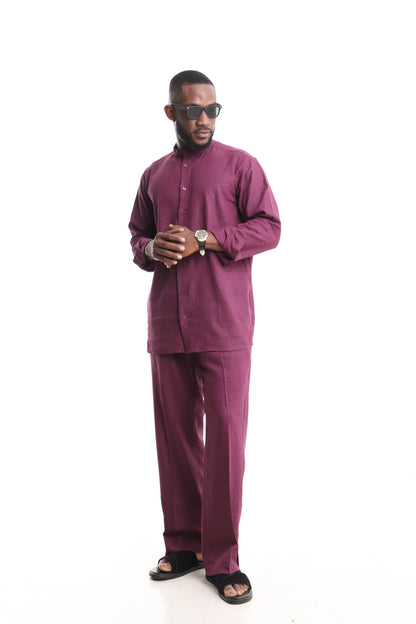 Men’s Luxury Linen Set – Rich Plum