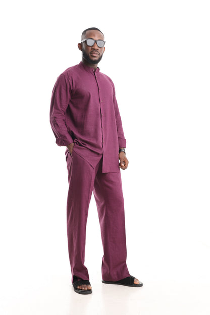 Men’s Luxury Linen Set – Rich Plum