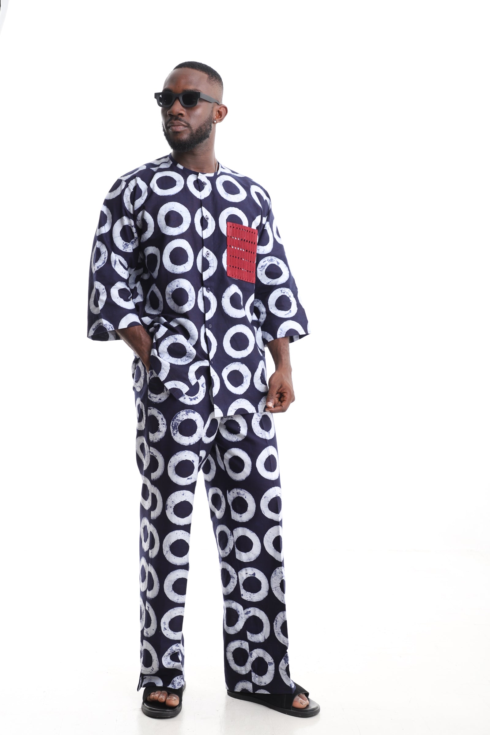 Premium Men’s Navy Indigo Adire Two-Piece Set