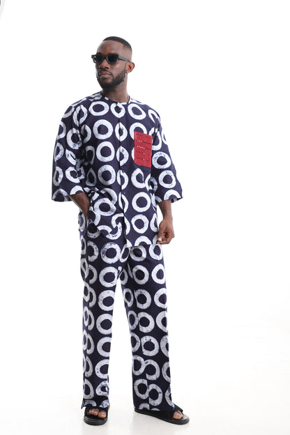 Premium Men’s Navy Indigo Adire Two-Piece Set