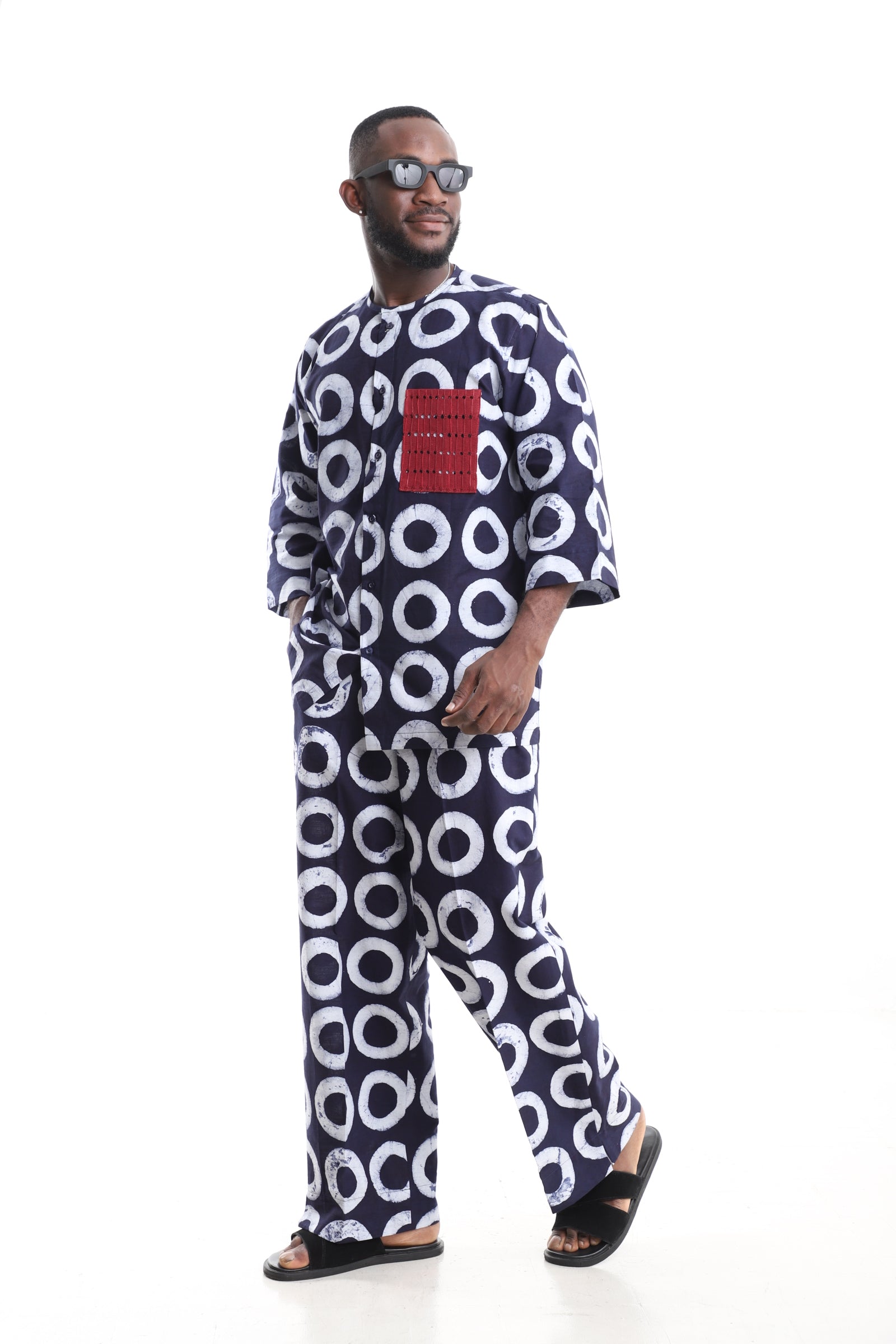 Premium Men’s Navy Indigo Adire Two-Piece Set