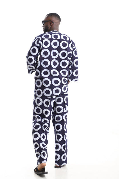Premium Men’s Navy Indigo Adire Two-Piece Set