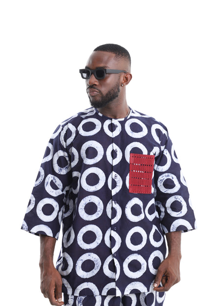 Premium Men’s Indigo Adire Button-Down Shirt
