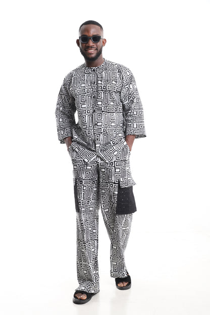 Premium Men’s Monochrome Adire Two-Piece Set