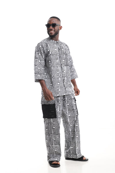 Premium Men’s Monochrome Adire Two-Piece Set