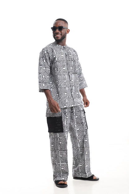 Premium Men’s Monochrome Adire Two-Piece Set