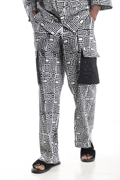 Premium Men’s Monochrome Adire Cargo Pants