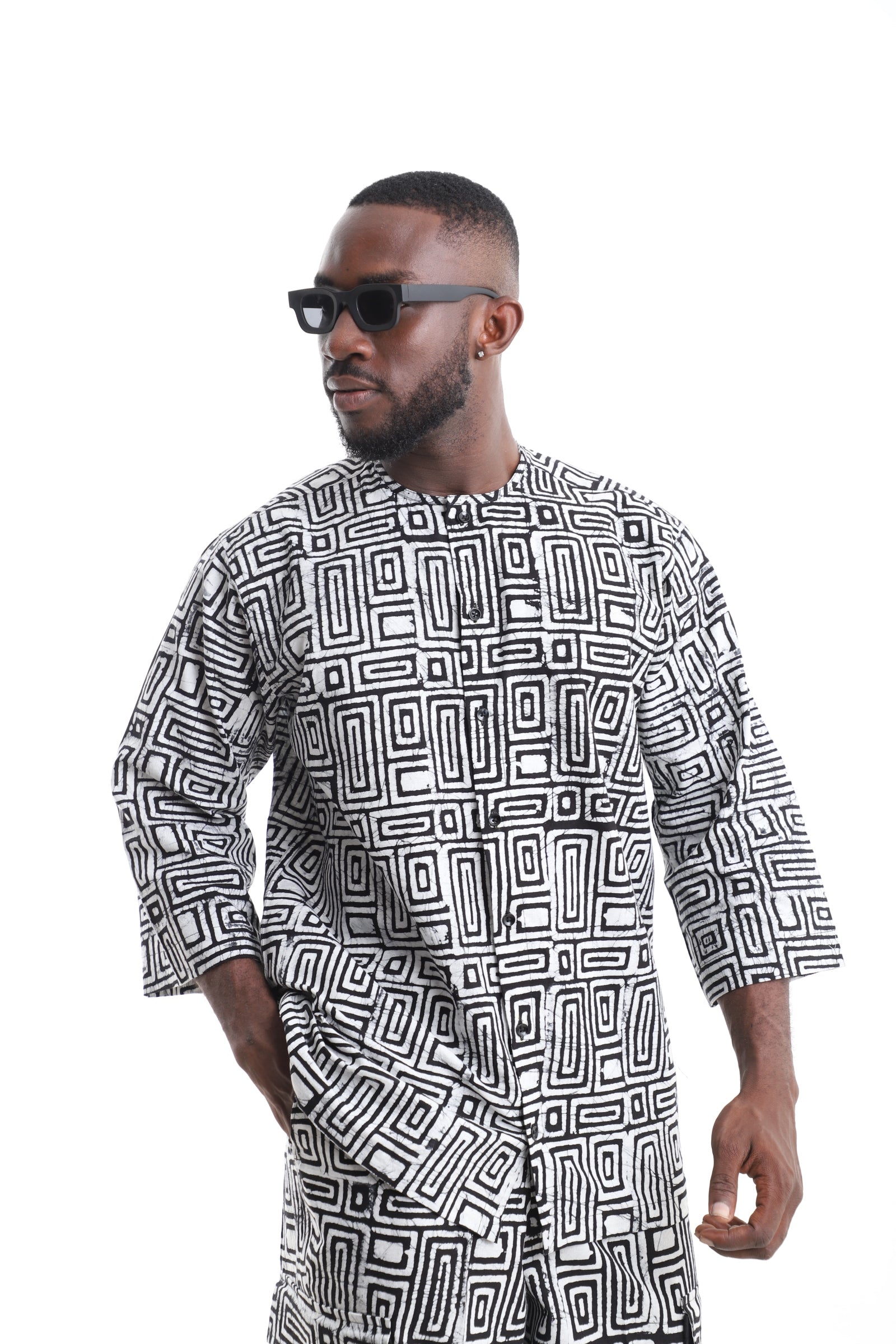Premium Men’s Monochrome Adire Button-Down Shirt