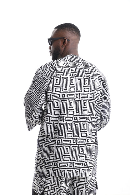 Premium Men’s Monochrome Adire Button-Down Shirt