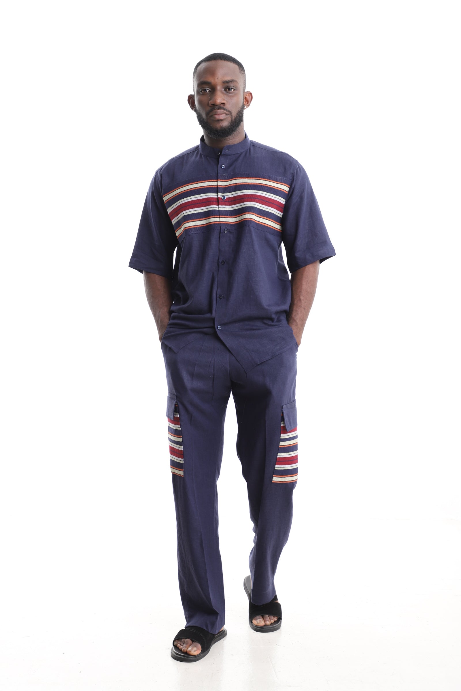Men’s Navy Blue Linen Two-Piece Outfit