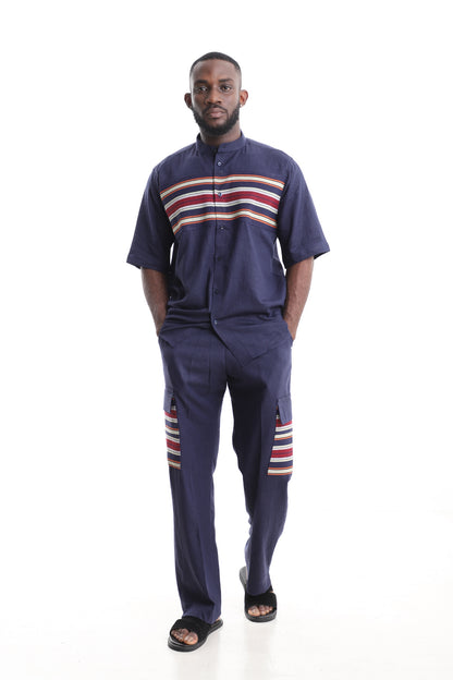Men’s Navy Blue Linen Two-Piece Outfit