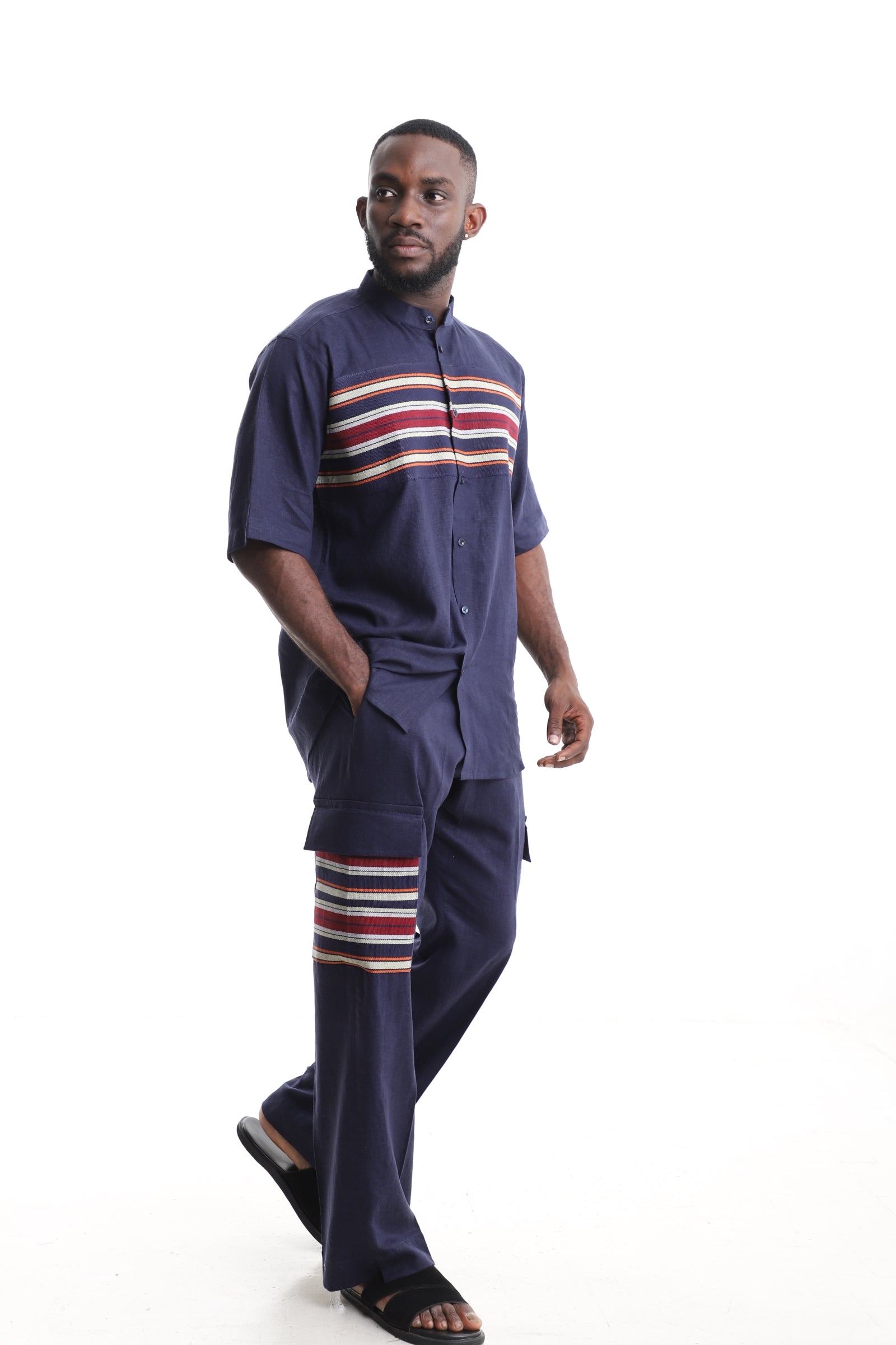 Men’s Navy Blue Linen Two-Piece Outfit