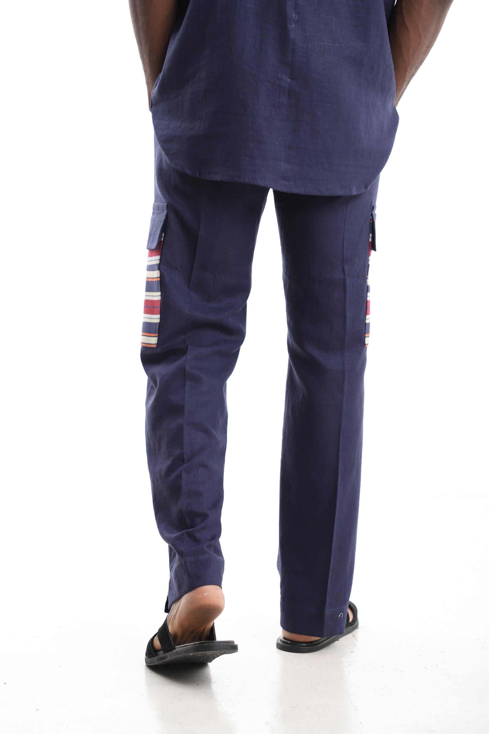 Men’s Navy Blue Linen Cargo Trousers