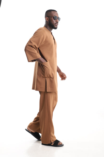 Men’s Caramel Brown Two-Piece Suit – Modern Senator Set