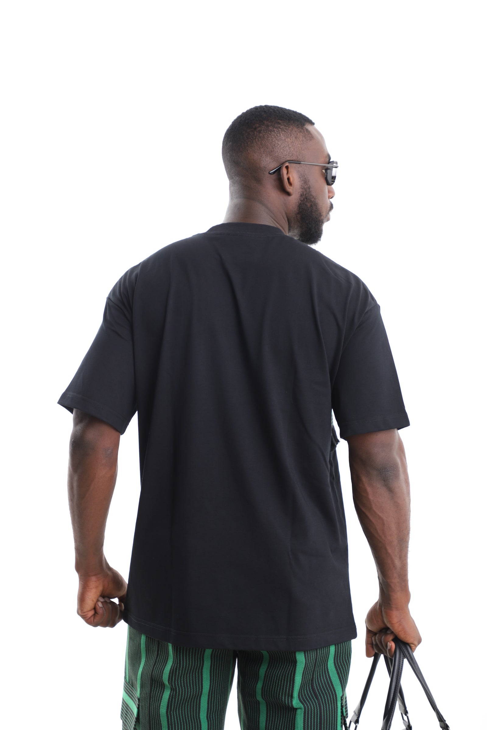 Men’s Black Aso-Oke Fringe T-Shirt