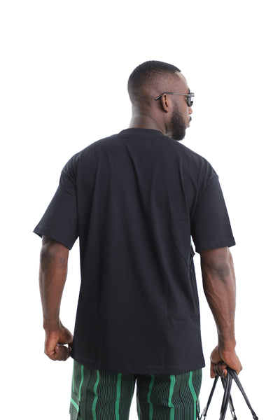 Men’s Black Aso-Oke Fringe T-Shirt