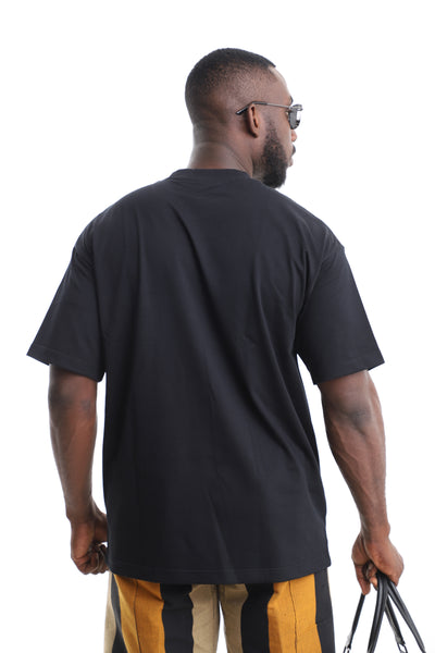 Men’s Black Aso-Oke Pocket T-Shirt