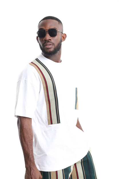 Men’s White Aso-Oke Panel T-Shirt