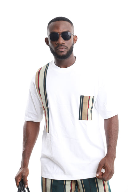 Men’s White Aso-Oke Panel T-Shirt