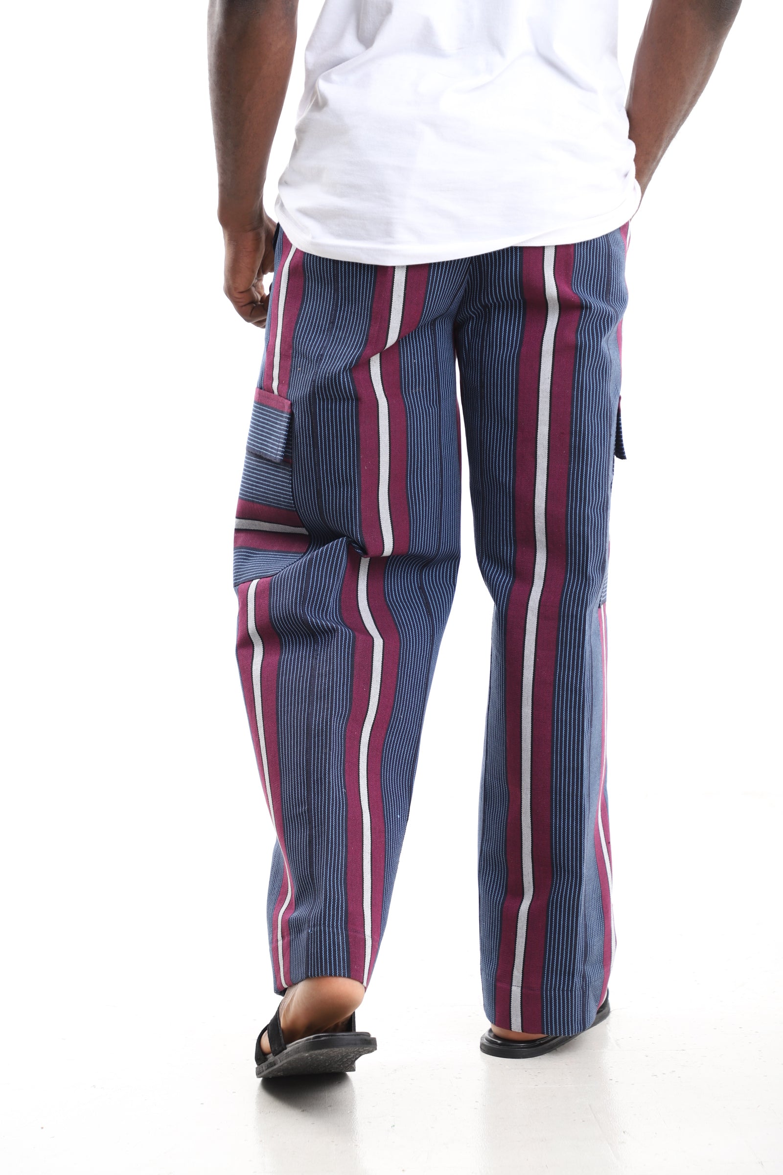 Men’s Navy & Magenta Striped Aso-Oke Cargo Pants