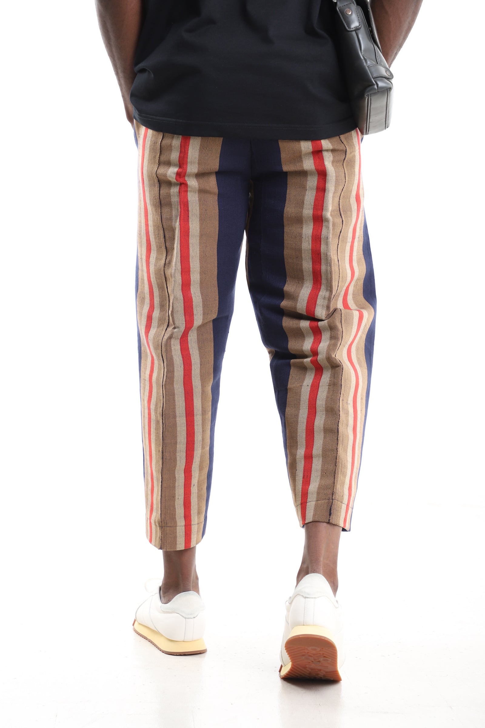 Striped Handwoven Aso-Oke Cropped Trousers – Back View – African men's fashion Nigeria