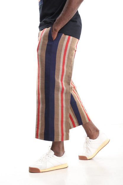 Striped Handwoven Aso-Oke Cropped Trousers – Side View – African men's fashion Nigeria