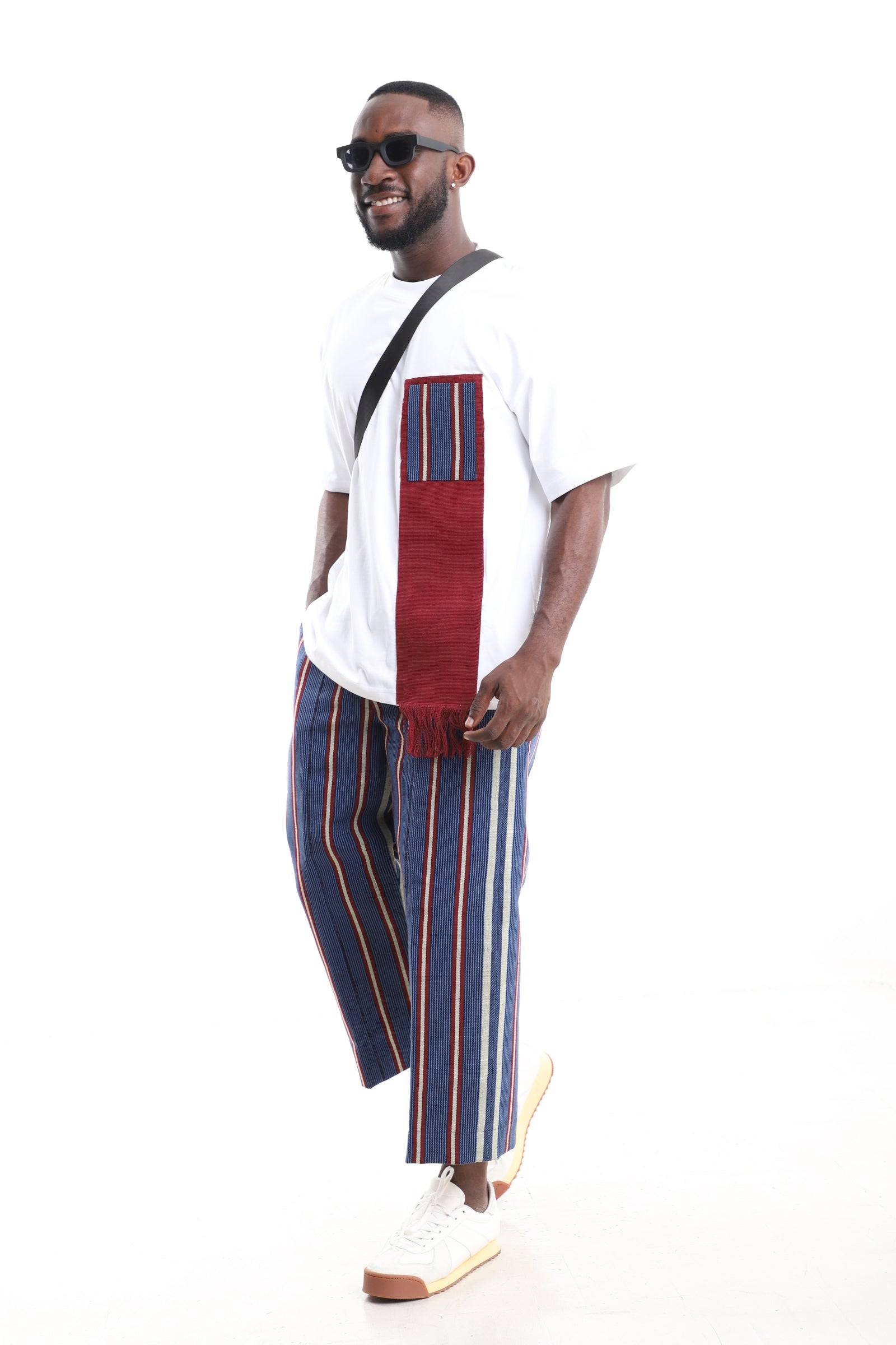 King Kaftan Aso-Oke Pants with White T-Shirt Set – Fringe Detail – African men's fashion Nigeria