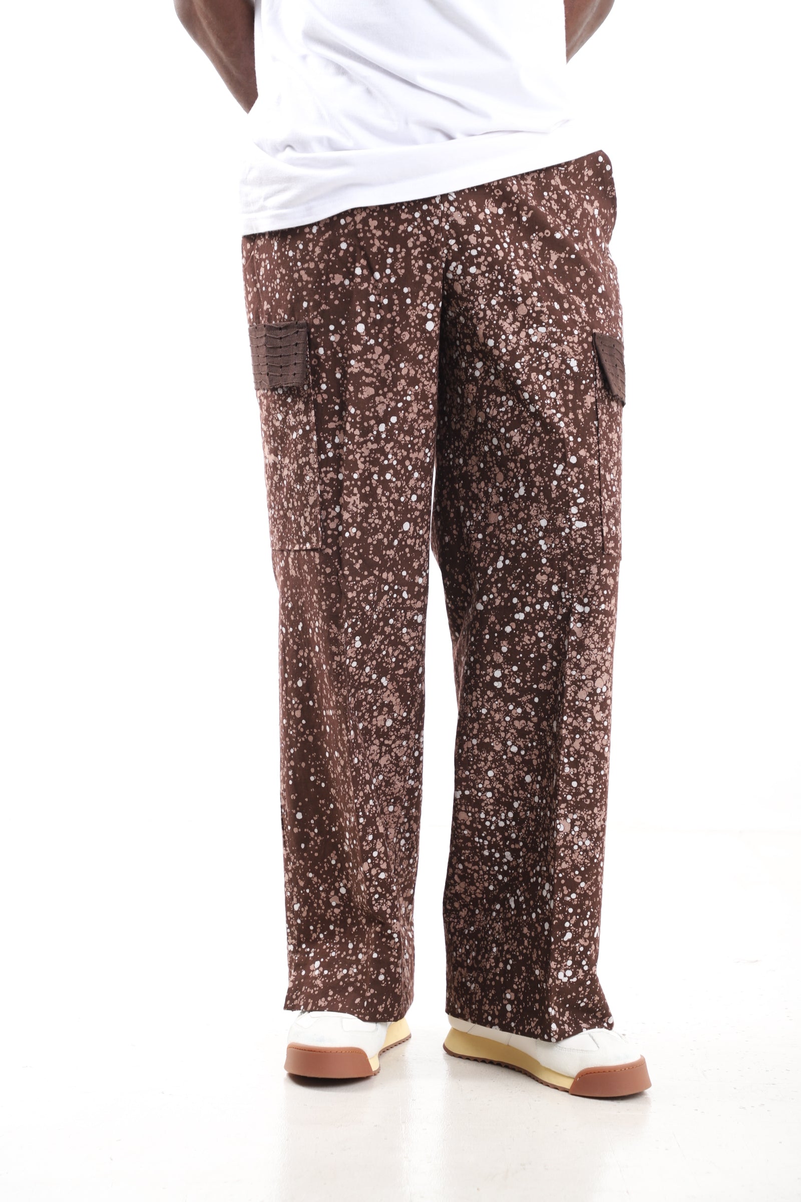 Handmade Adire Splatter Print Cargo Pants – Brown & Cream