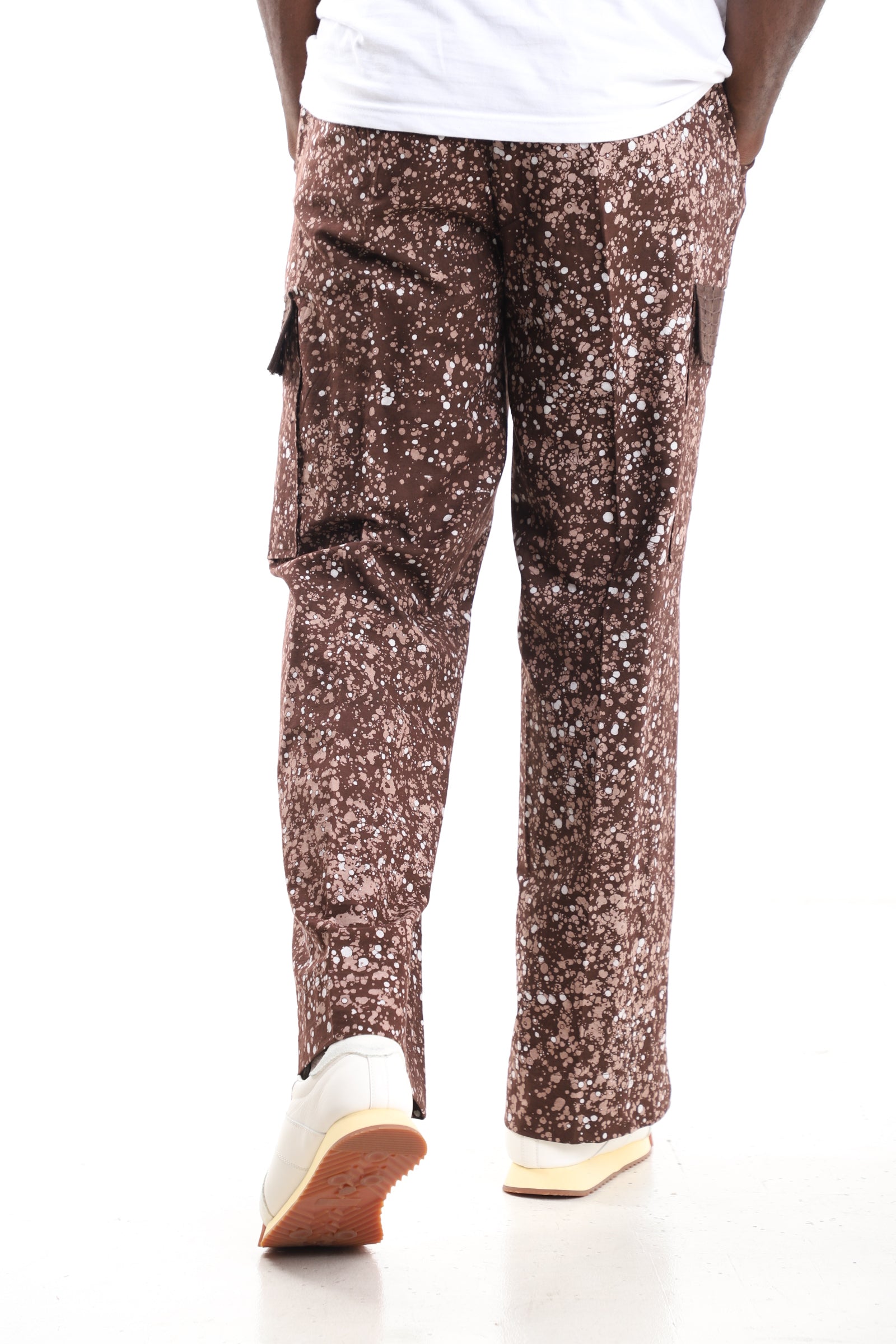 Handmade Adire Splatter Print Cargo Pants – Brown & Cream